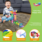 PicassoTiles Azulejos Magnéticos Pista de Canicas Bloques de Construcción Color Arcoíris con Tobogán Embudos de Caída Tubos Juguete Educativo STEM Set Compatible Kit de Construcción Duradero para