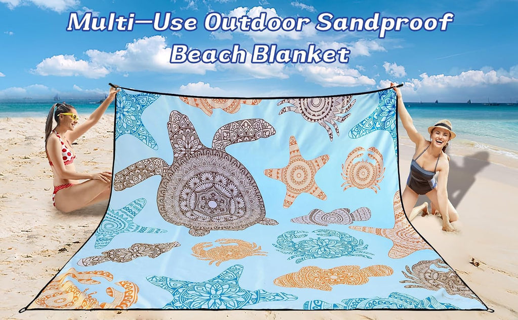 WIWIGO Manta de Playa Impermeable a Prueba de Arena Tapete de Playa 79" X 83"/10'x9' para 2-8 Adultos de Secado Rápido Tapete de Picnic al Aire Libre Accesorios de Playa para Viajes, Campamento