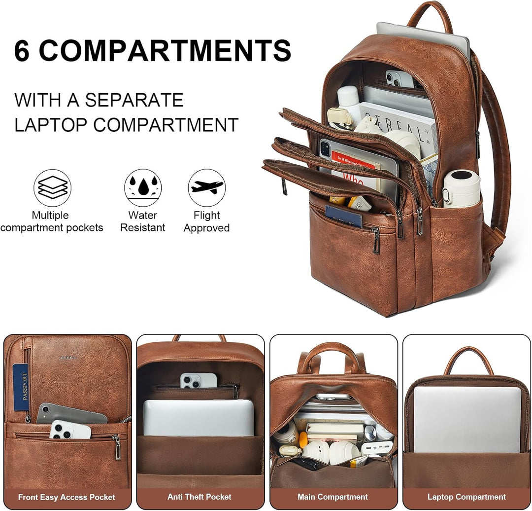 Shrrie Mochila de cuero para laptop de 17 pulgadas para mujer, moch...