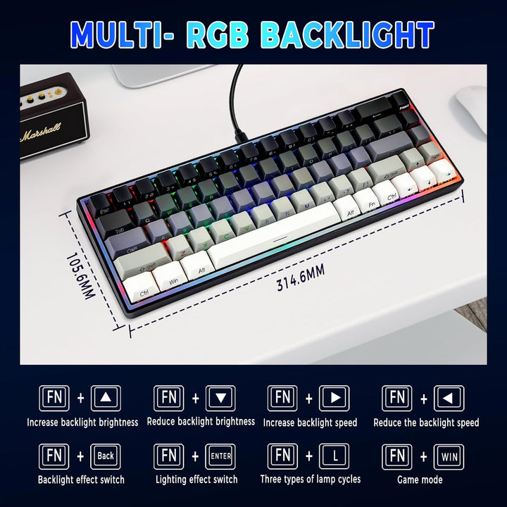 Taramico Mechanical Gaming Keyboard 65% Wired, Magnetic Switch Hot...