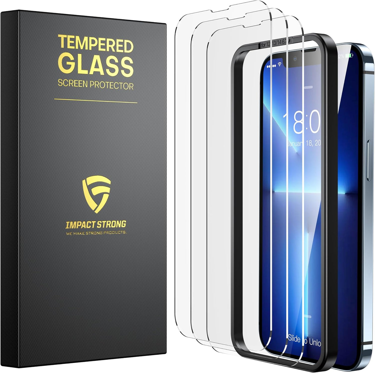 ImpactStrong - Protector de pantalla de vidrio templado irrompible para iPhone 13 Pro Max/iPhone 14 Plus [Instalación fácil] [Libre de burbujas] [Dureza 9H] [Cobertura completa] Compatible con funda
