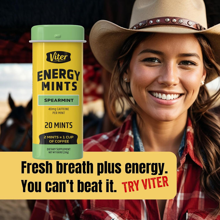 Viter Energy 40mg Mentas de cafeína - Sin azúcar, vitaminas B, vega...