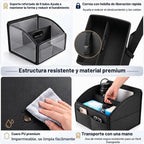 Organizador de Almacenamiento para Coche [ACTUALIZADO 2025] Cesta Caddy de Cuero para Coche para Piso del Asiento Delantero Asientos Traseros Mango de Metal 6 Compartimentos Hebillas de Correas