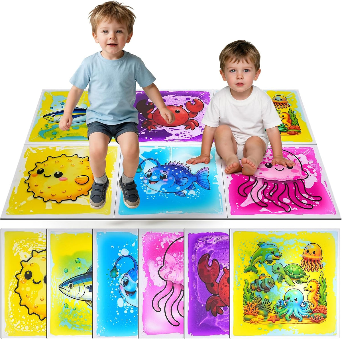 Large Sensory Floor Tiles, 20" Ocean Themed Play Mats, Autism Toys, 6-Pack