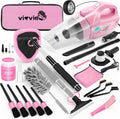 Kit de limpieza de coche rosa, kit de detalles de 25 piezas para interior con aspiradora de mano 4 en 1, juego de cepillos para detalles, herramienta de limpieza de parabrisas 2 en 1, accesorios de automóvil para limpieza, regalo para mujeres