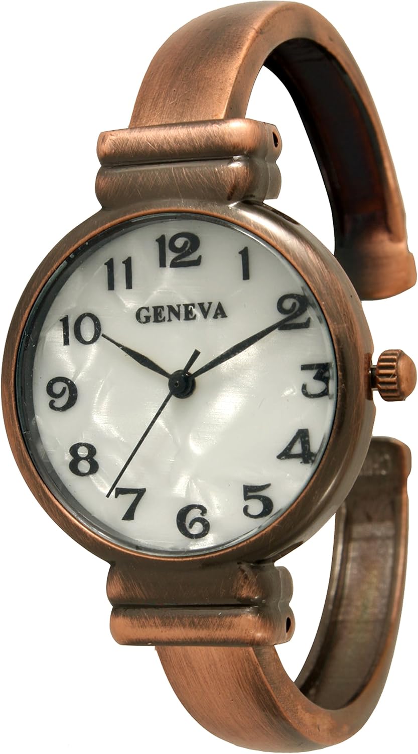 Reloj de pulsera de metal Geneva clásico fácil de leer (cobre)