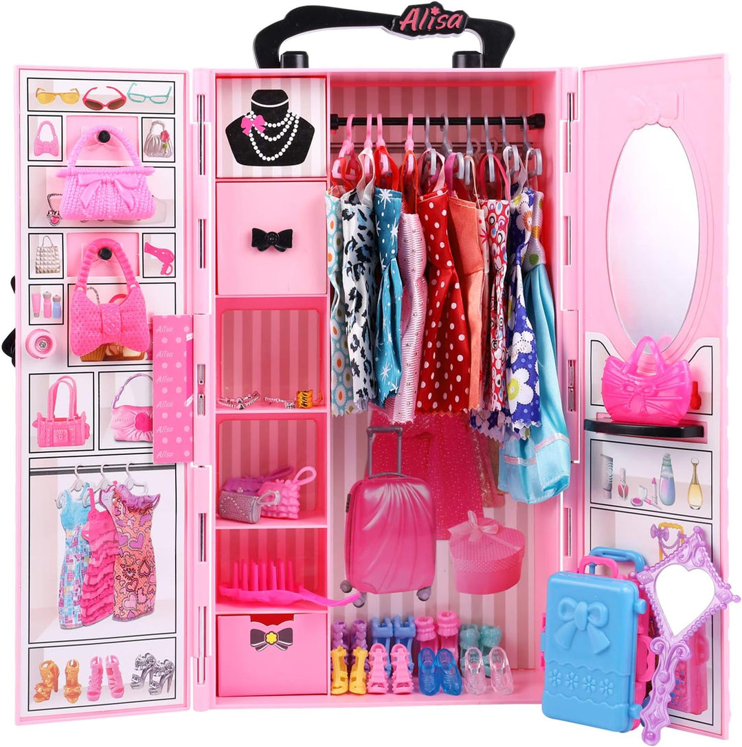 UCanaan Conjunto de muñeca y armario para niña con ropa y accesorio...