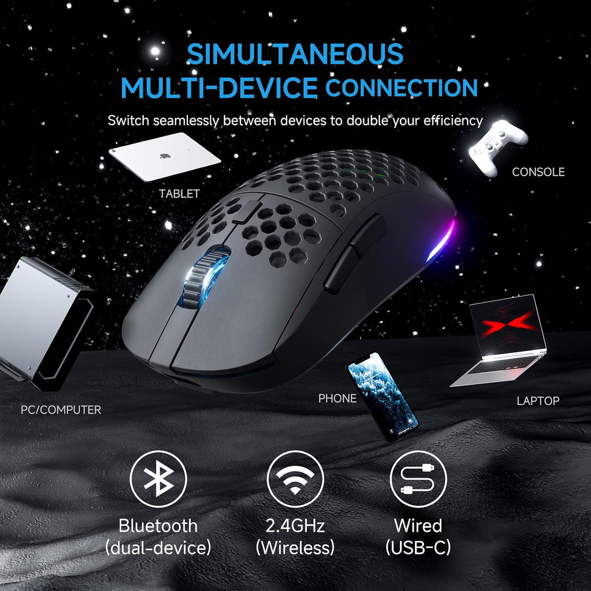 TMKB Falcon M1 - Ratón inalámbrico para juegos, sensor óptico de 24...