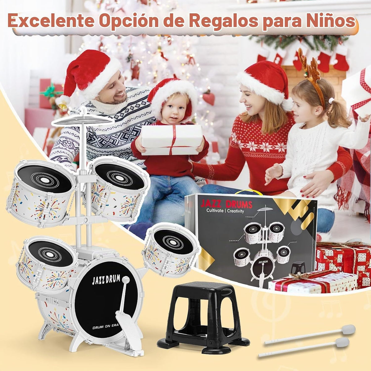Juego de batería para niños pequeños de 2 a 4 años, instrumento musical de