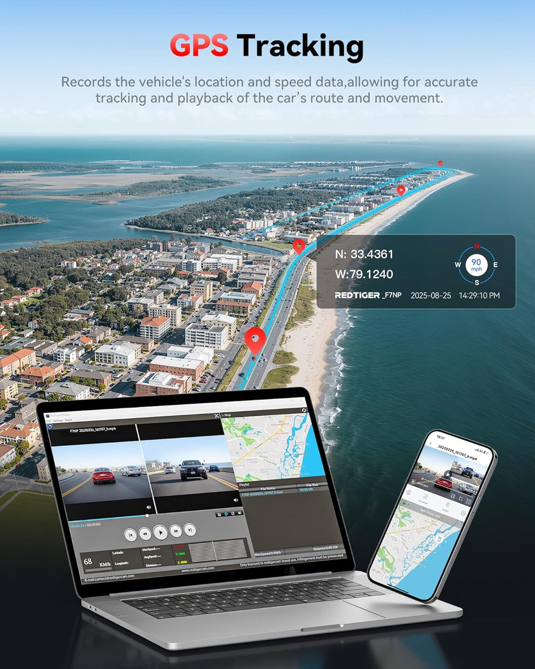 REDTIGER Cámara de tablero 4K frontal trasera sensor