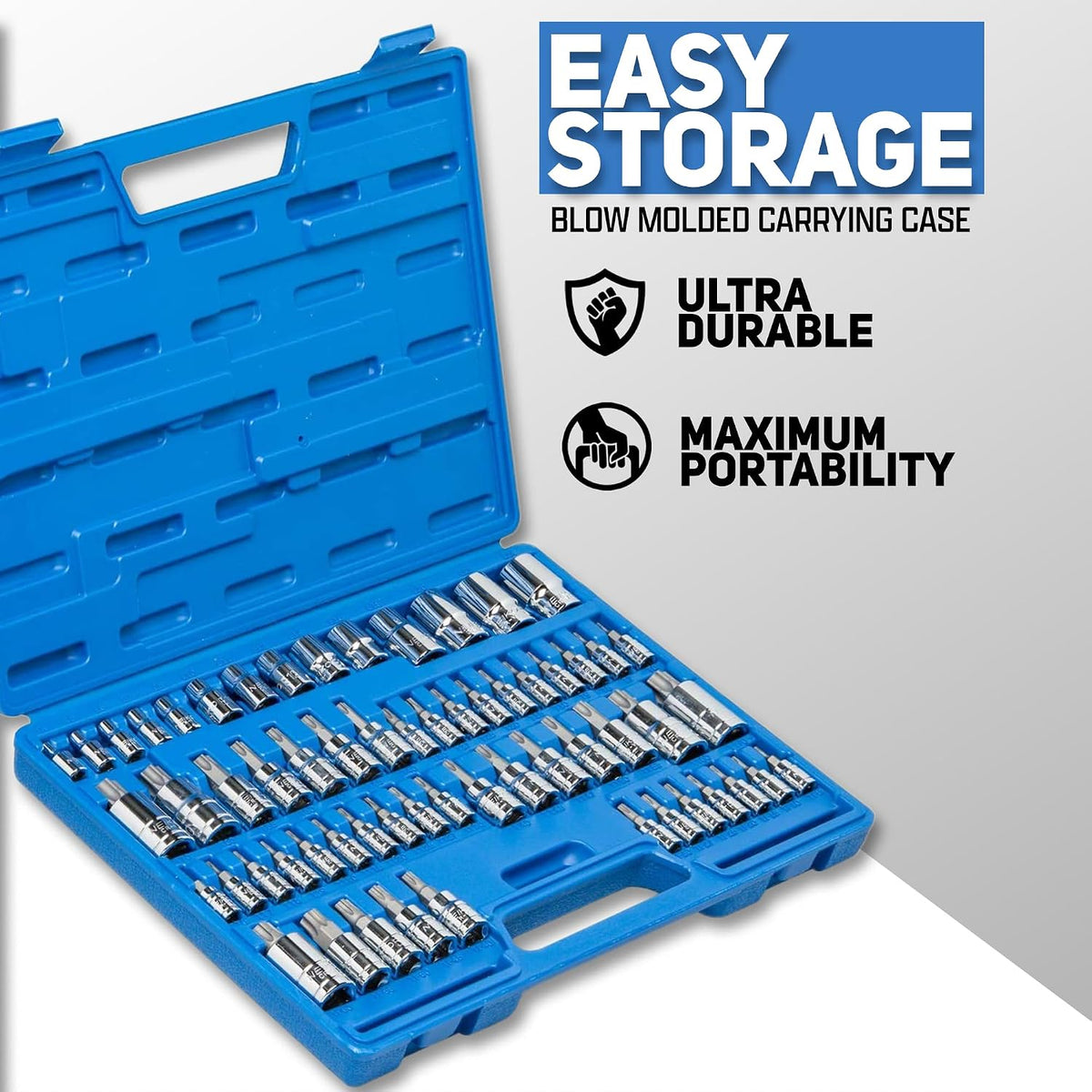 NEIKO 10083A Juego de llaves de vaso Torx Master y enchufe Torx externo, acero S2 y CrV, kit completo de salida de torque suprema, 60 piezas