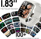 Reloj inteligente para mujeres y hombres, rastreador de fitness HD de 1.83 pulgadas (respuesta/hacer llamadas) con monitor de frecuencia cardíaca 24/7/sueño/SpO2, resistente al agua IP68, más de 100