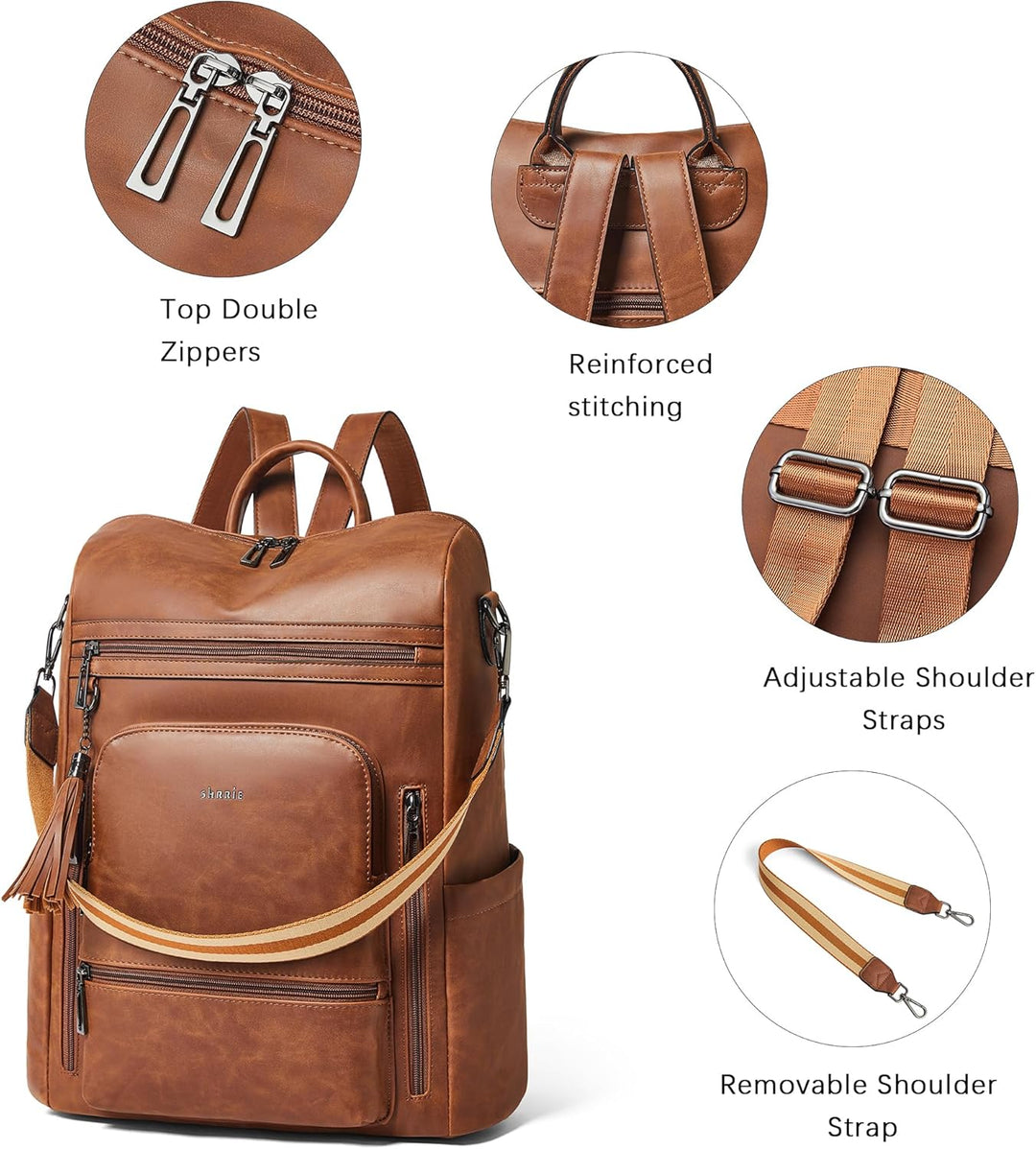 Mochila Shrrie de cuero vegano para computadora portátil de 14 pulg...