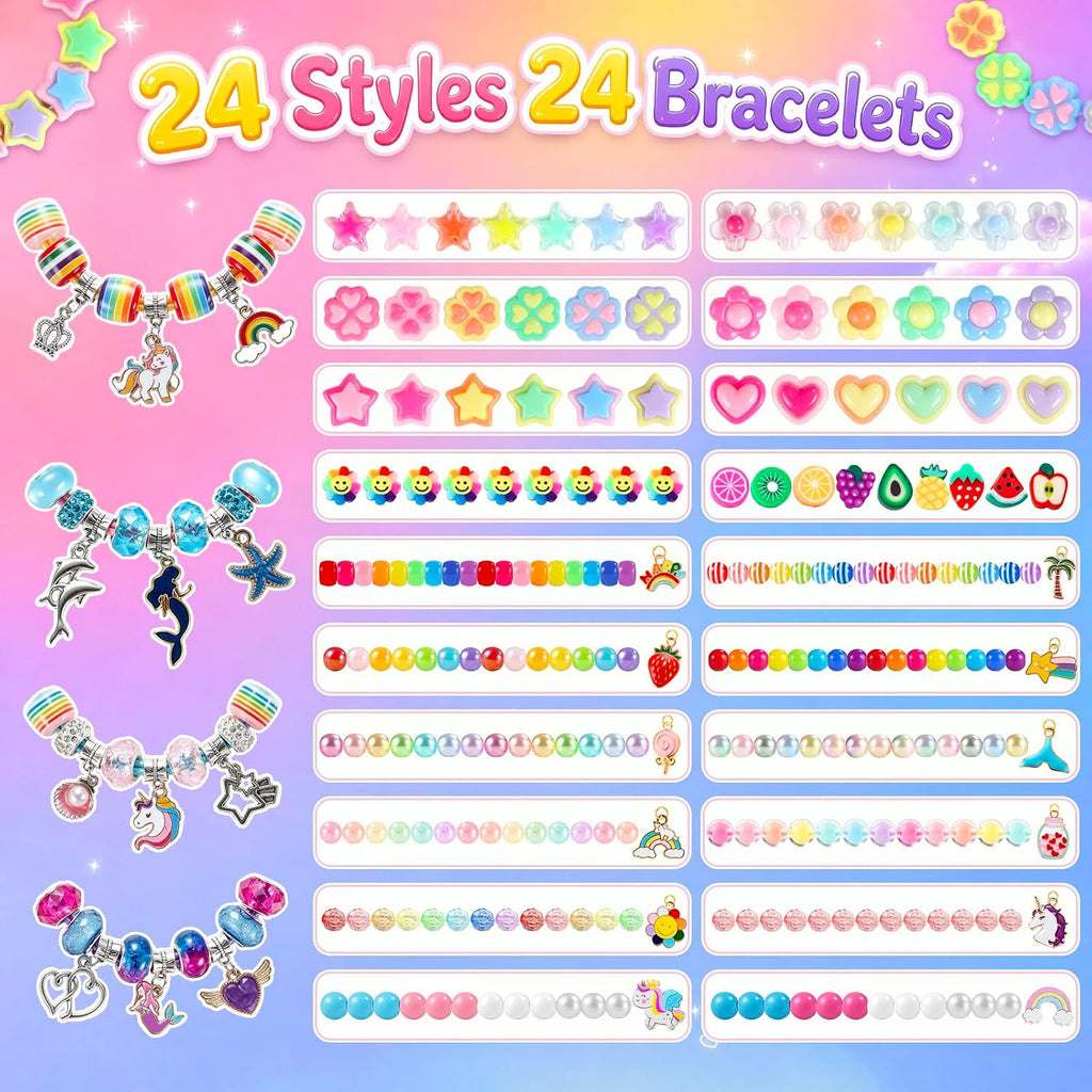 Funtopia Paquete de 24 kits de fabricación de pulseras para niñas de 4-6-8