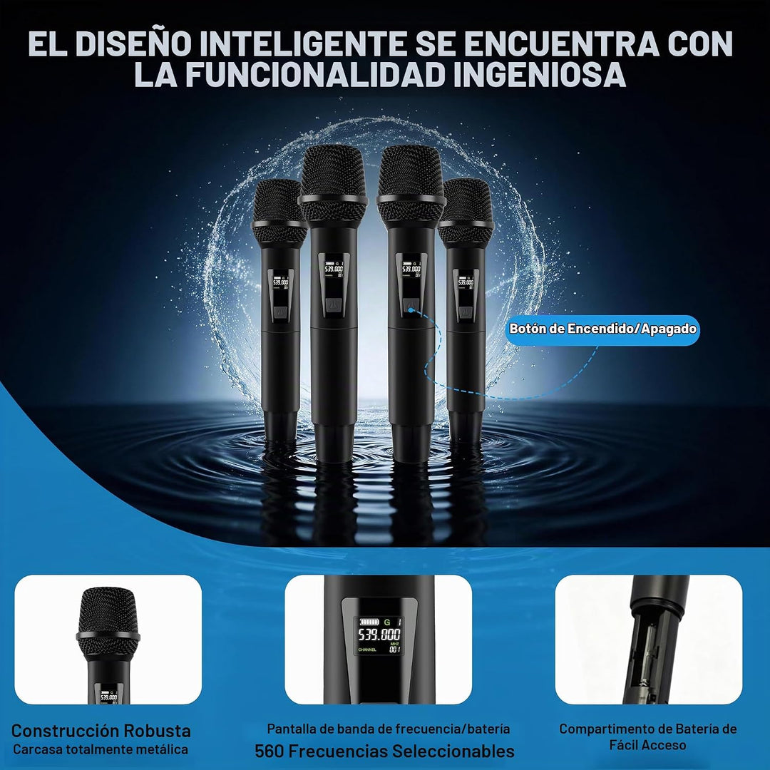 PRORECK UK-4000 UHF Sistema de micrófono inalámbrico de 4 canales c...