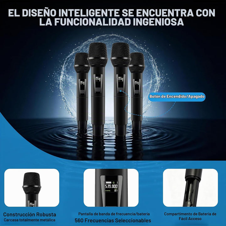 PRORECK UK-4000 UHF Sistema de micrófono inalámbrico de 4 canales c...