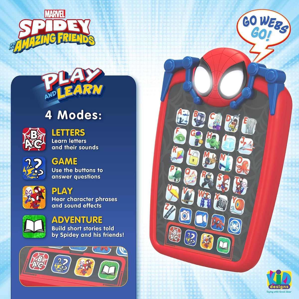 ekids Spidey and His Amazing Friends - Tableta infantil para preescolar, tableta con juegos educativos y aprendizaje ABC para niños de 3 años en adelante