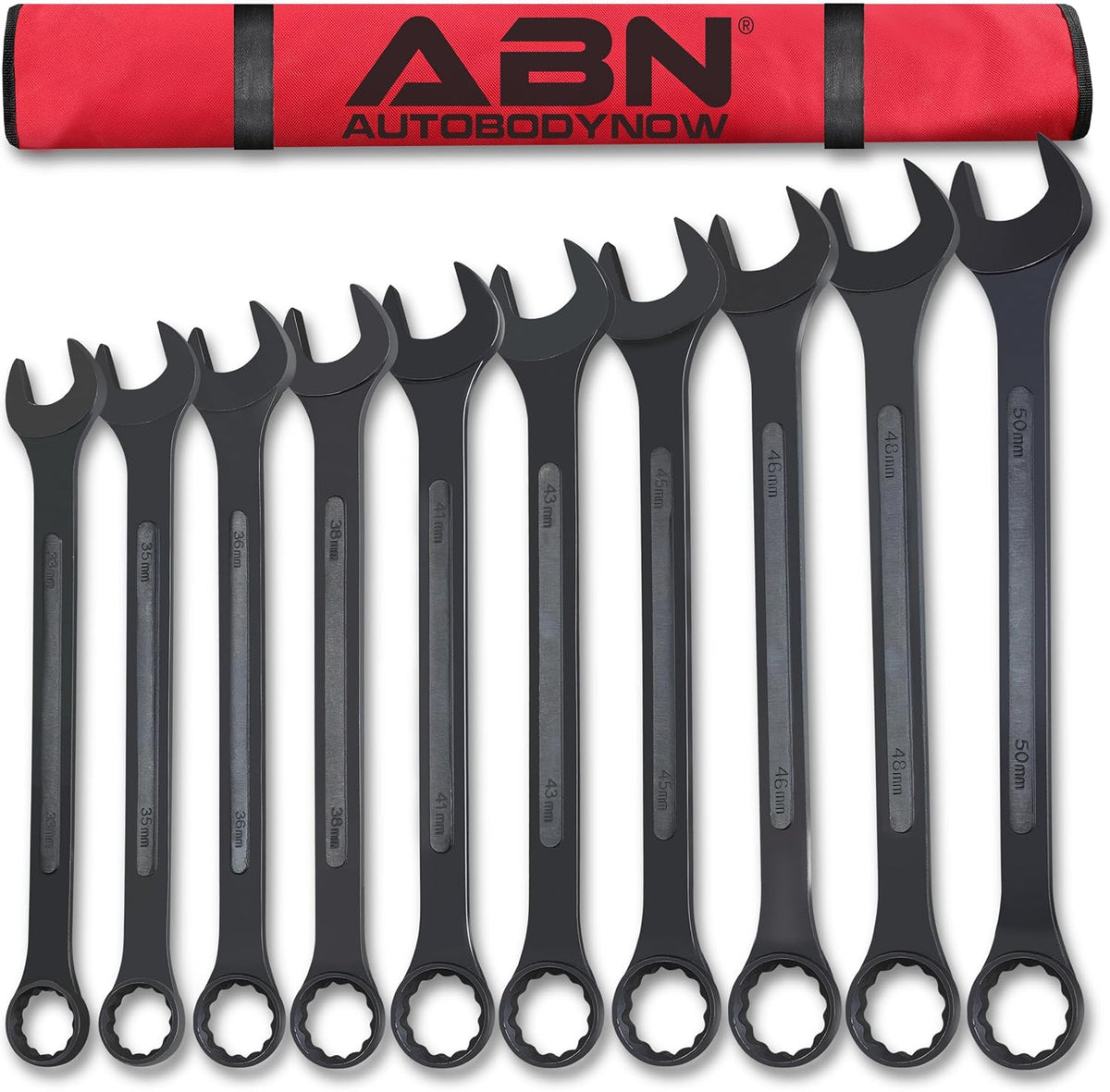 ABN Juego de llaves de combinación grande 33 a 50mm - Juego de 10 llaves jumbo de extremo abierto métricas
