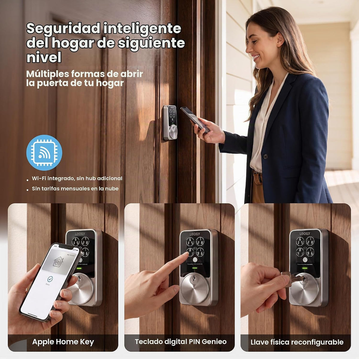 Lockly PIN Genie Pro Zeno Series - Cerradura inteligente con llave Apple