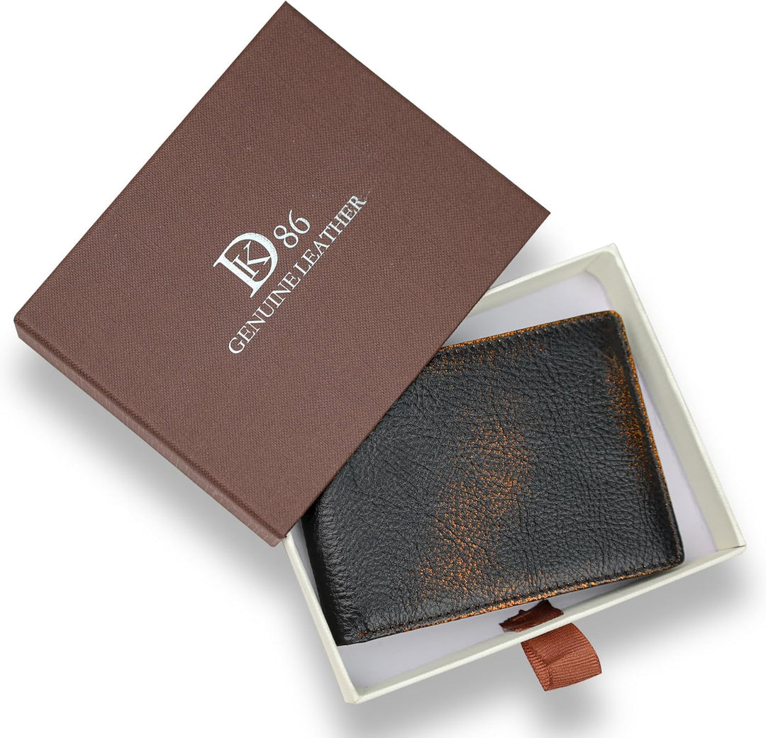DK86 Cartera para hombres Slim Rfid Bifold Cuero Genuino 2 ID Venta...