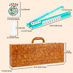Juego de mahjong americano premium con funda de piel sintética de lujo marrón, 166 azulejos blancos, 4 bastidores Mahjong todo en uno con empujadores, fichas y dados