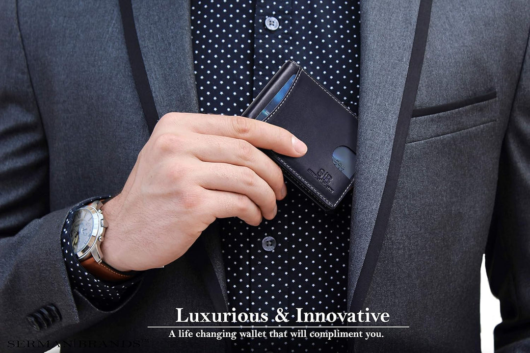 SERMAN BRANDS RFID Blocking Slim Bifold Genuine Leather Minimalist...