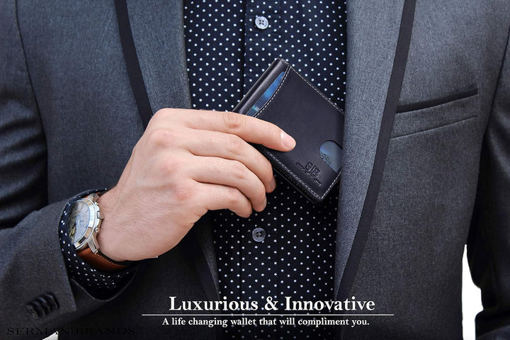 SERMAN BRANDS RFID Blocking Slim Bifold Genuine Leather Minimalist...