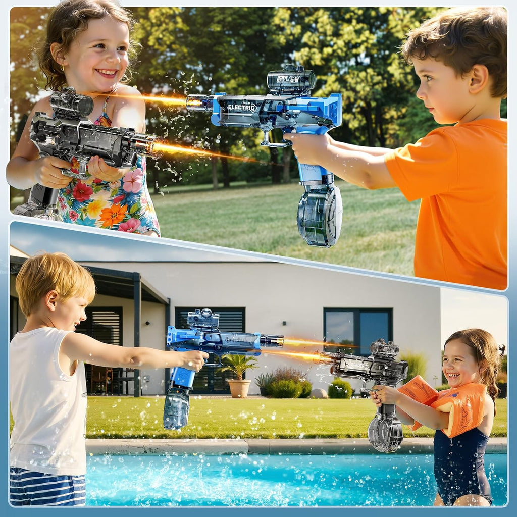 Paquete de 2 pistolas de agua eléctricas grandes para niños, pistola eléctrica automática con iluminación, pistola de agua de alcance de 40 pies, juguete de regalo para piscina al aire libre