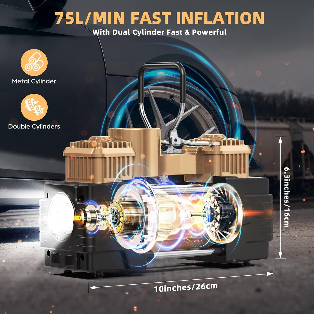 MESHUBA Compresor de aire de inflador de neumáticos de doble cilind...