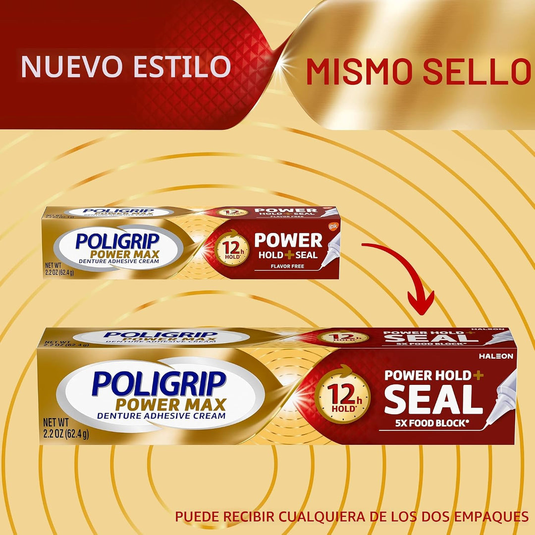 Poligrip Power Max Power Hold Plus Seal - Crema adhesiva para denta...