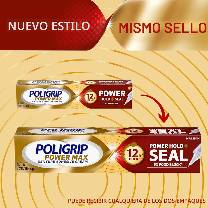Poligrip Power Max Power Hold Plus Seal - Crema adhesiva para denta...