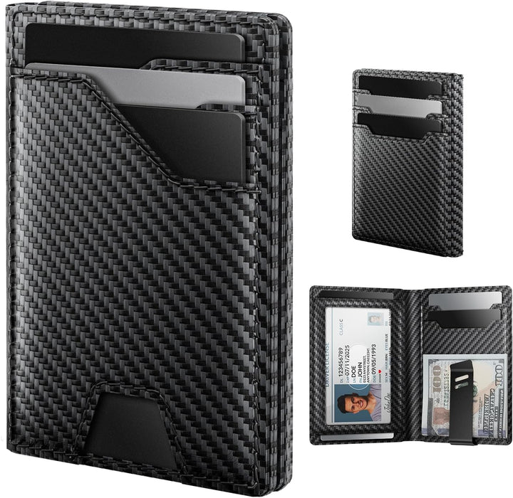 Cartera de cuero typecase para hombres con tarjetero, Negro fibra d...