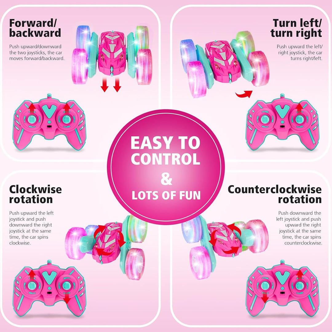 Amicool - Auto de control remoto para niñas de 6 a 12 años con luz...