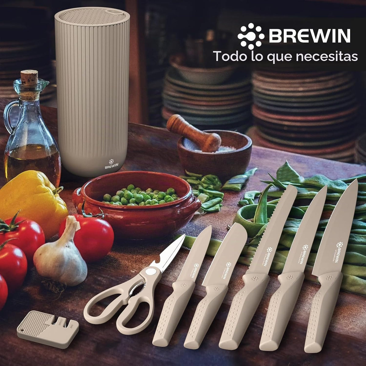Brewin - Juego de cuchillos de cocina de 8 piezas con bloque universal y