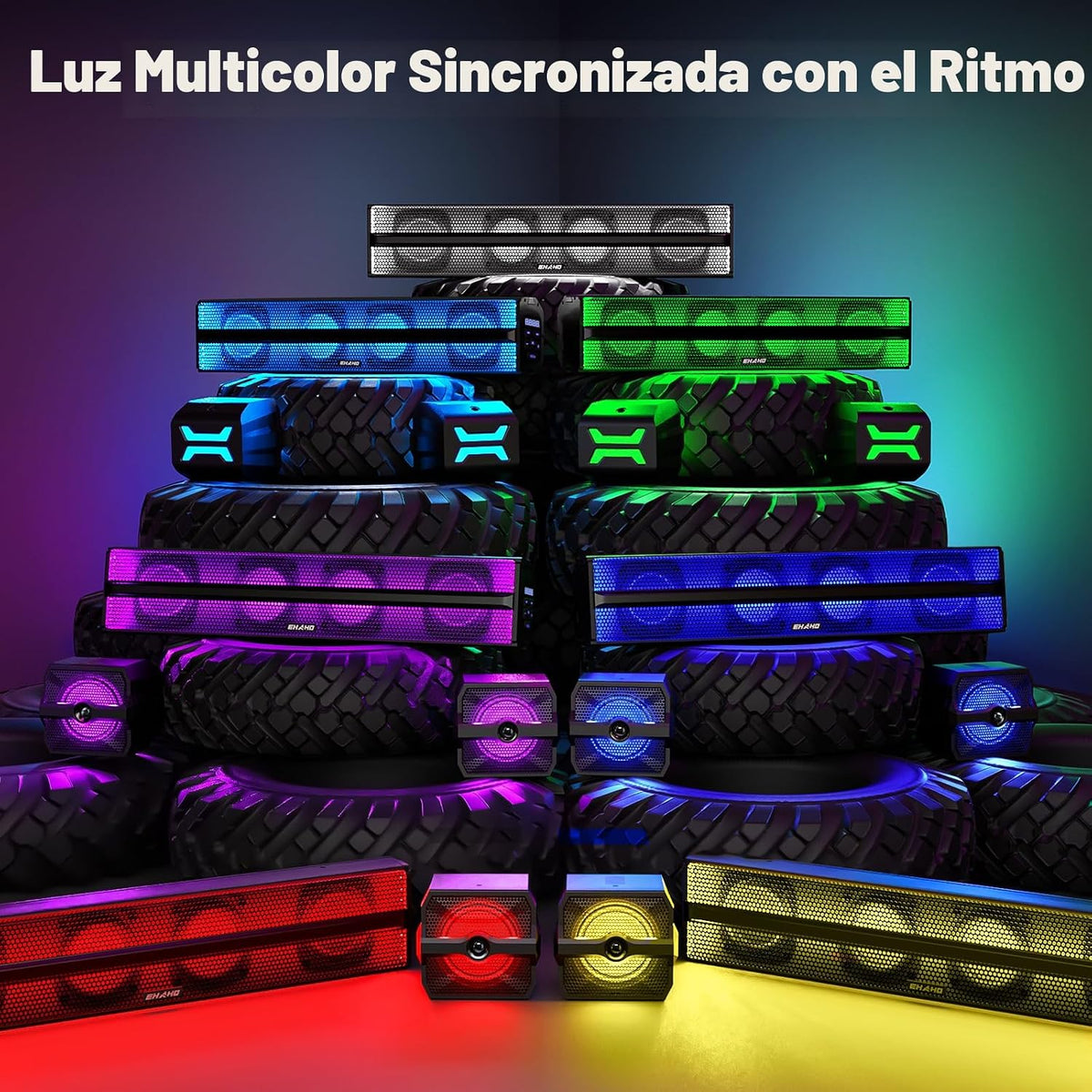 Ehaho - Barra de sonido estéreo UTV de 2.1 canales, altavoces UTV Bluetooth de 26 pulgadas con RGB