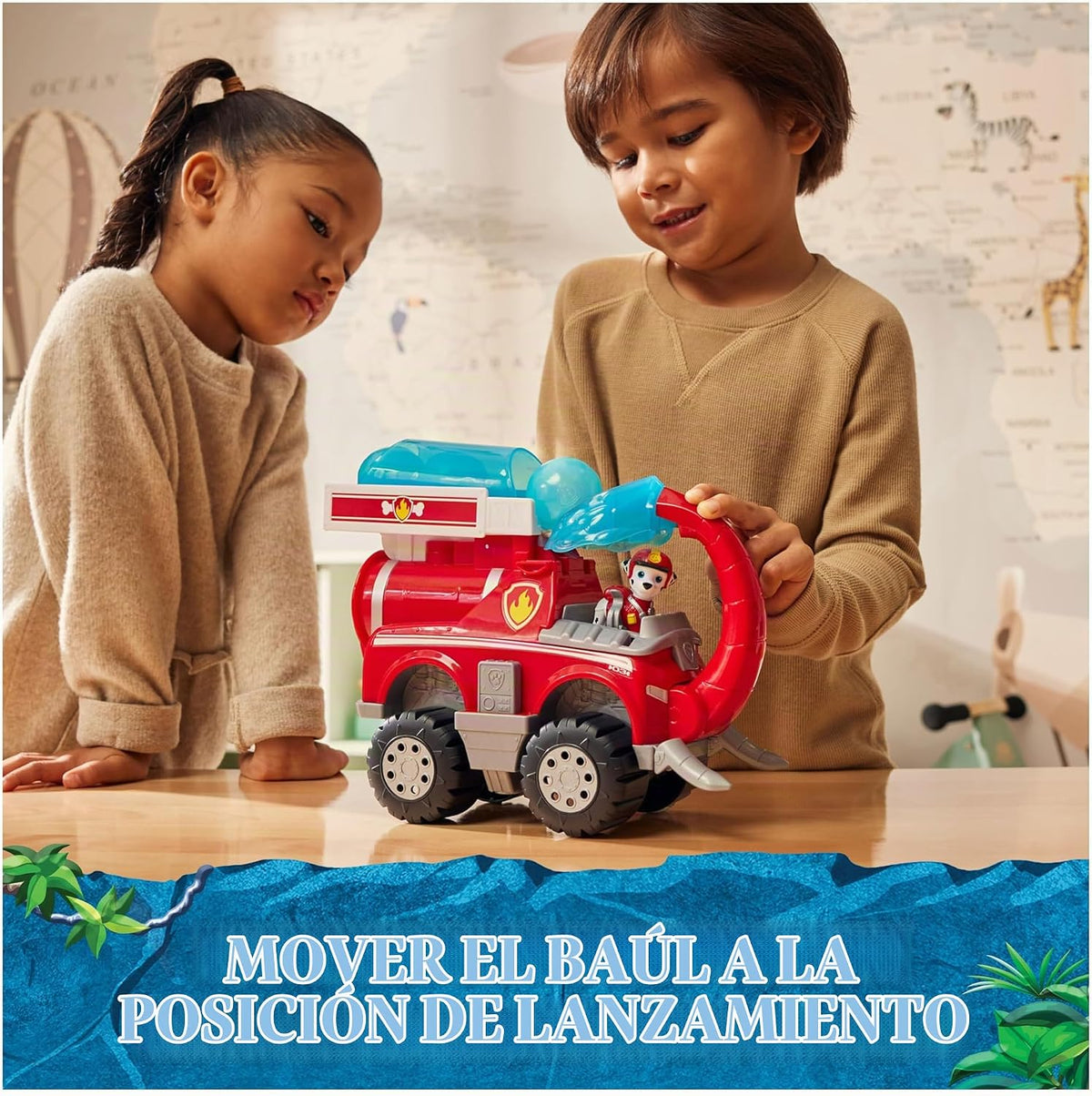Paw Patrol Jungle Pups Marshall Camión de Bomberos Elefante y Figura de Acción