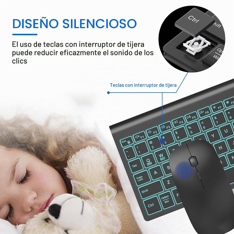 Combo de teclado y mouse inalámbricos retroiluminados ultra delgado...