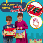 Juego de plantillas de dibujo para niños (55 piezas) – Artes y manualidades para niñas y niños – El mejor regalo para niños – Kit de creatividad ideal y actividad de viaje con más de 300 formas (azul)