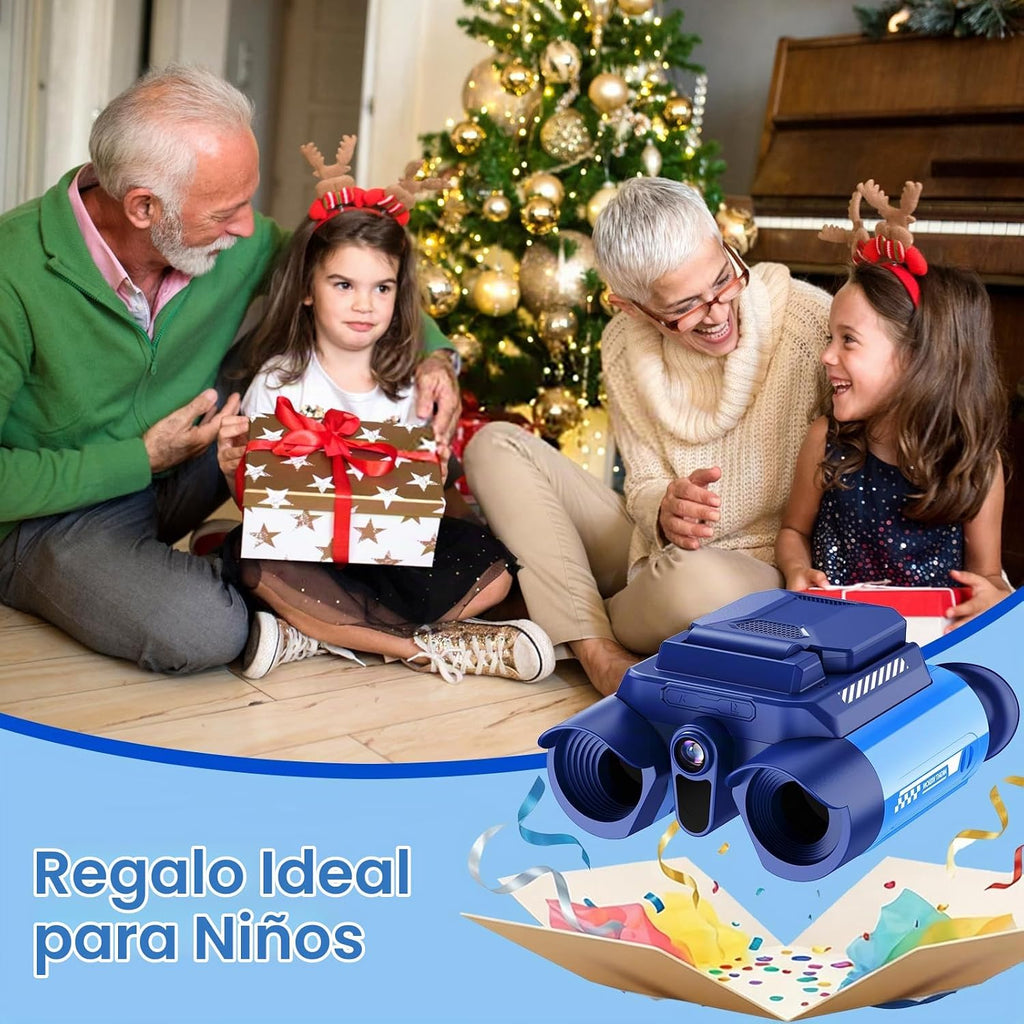 Prismáticos para niños con cámara de visión nocturna, aumento óptico de 10x
