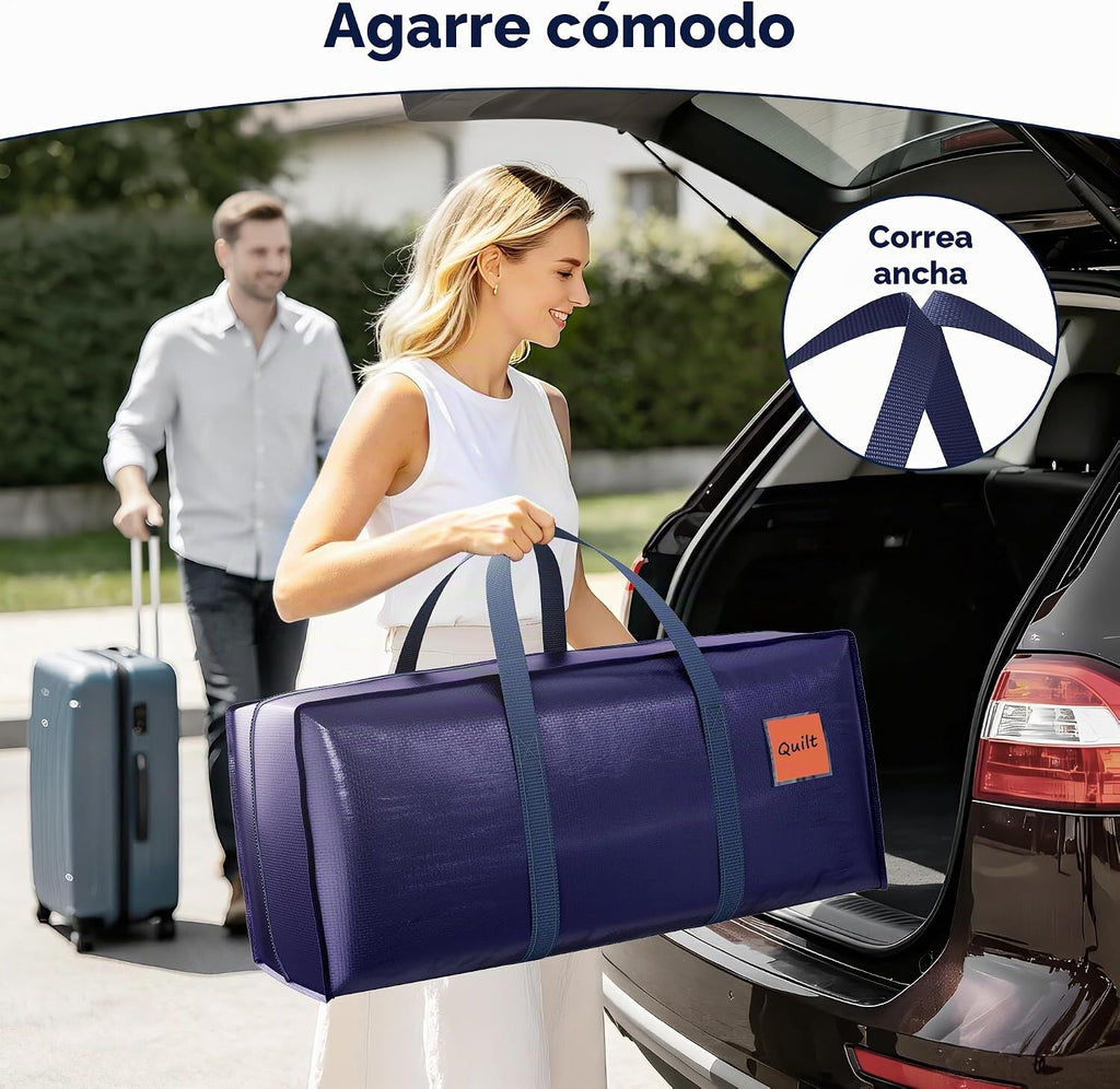 Paquete de 6 bolsas de mudanza resistentes de 210 GSM con cremallera lateral totalmente abierta, 93 L y 220 libras, impermeables, plegables para dormitorio universitario, alternativa de cajas de mudanza y organización del hogar, color azul