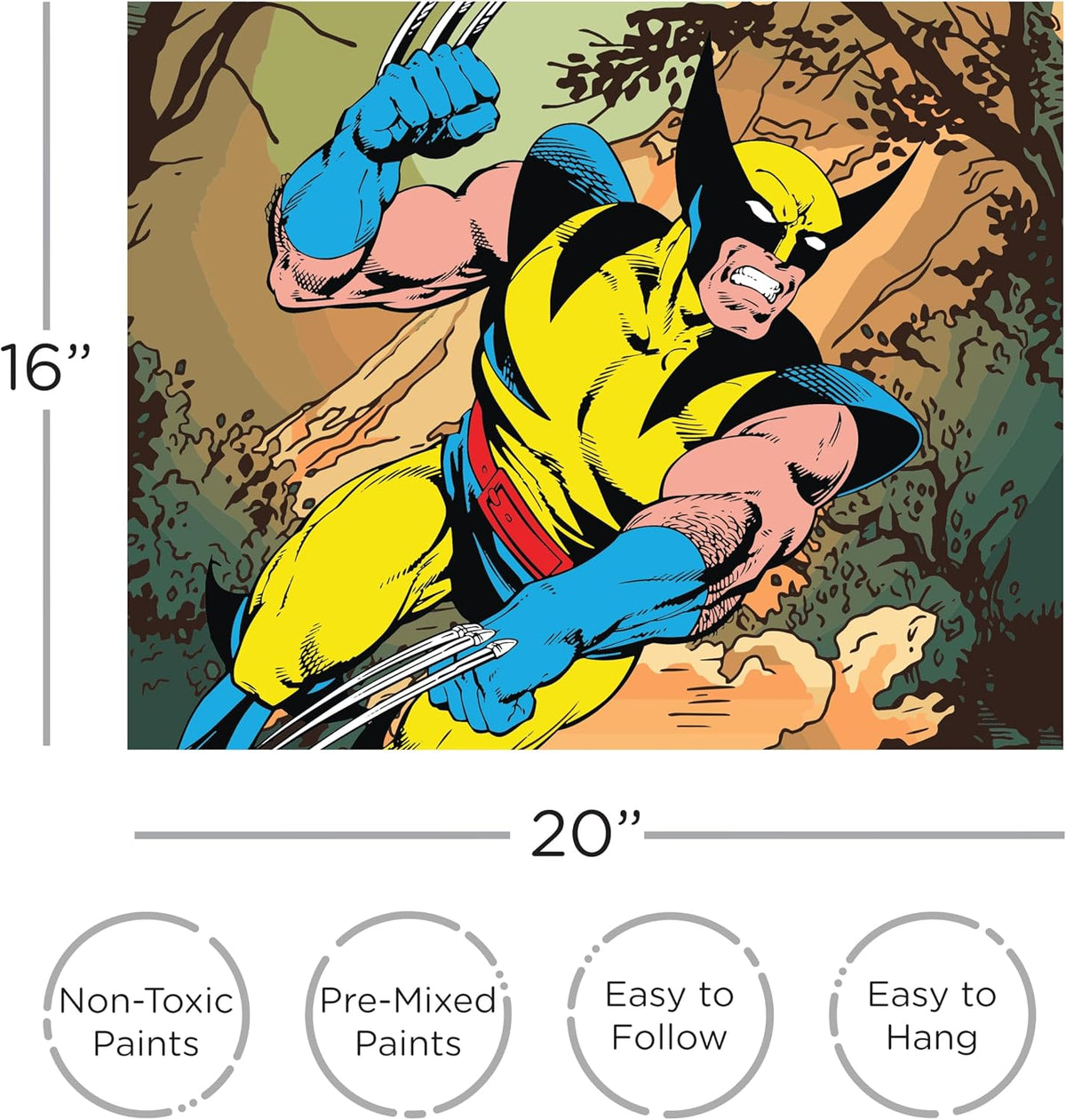 Aquarius Wolverine Art by Numbers - Arte por números, 16 x 20 pulgadas, pintura temática de Deadpool de Marvel por números para adultos y niños, kit de pintura de bricolaje por números para