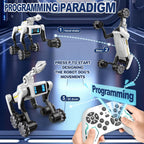 Kit de perro robot 3 en 1 con ruedas, más de 30 acciones biónicas, control de voz y control remoto, movimientos programables, batería recargable, juguete para mascotas todo terreno para niños (garra y cañón extraíbles)