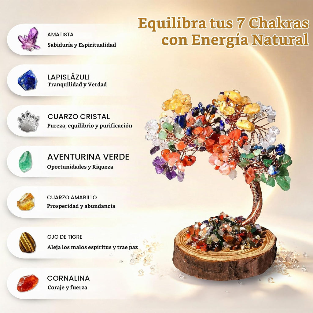 Árbol de la vida de cristal de 7 chakras con bola de cristal