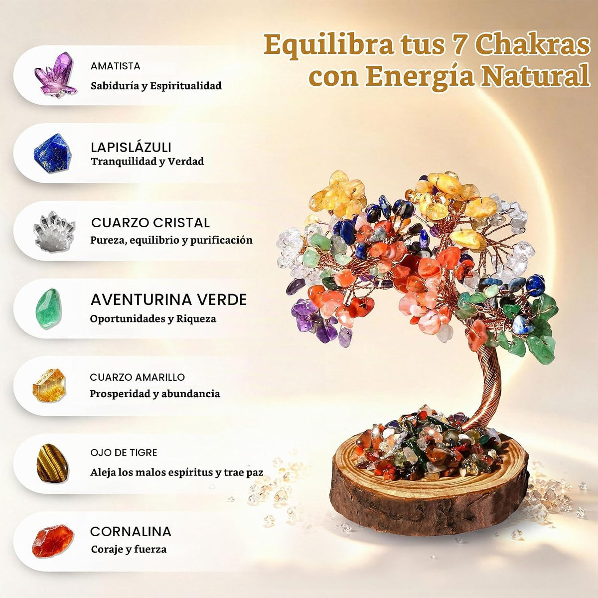 Árbol de la vida de cristal de 7 chakras con bola de cristal