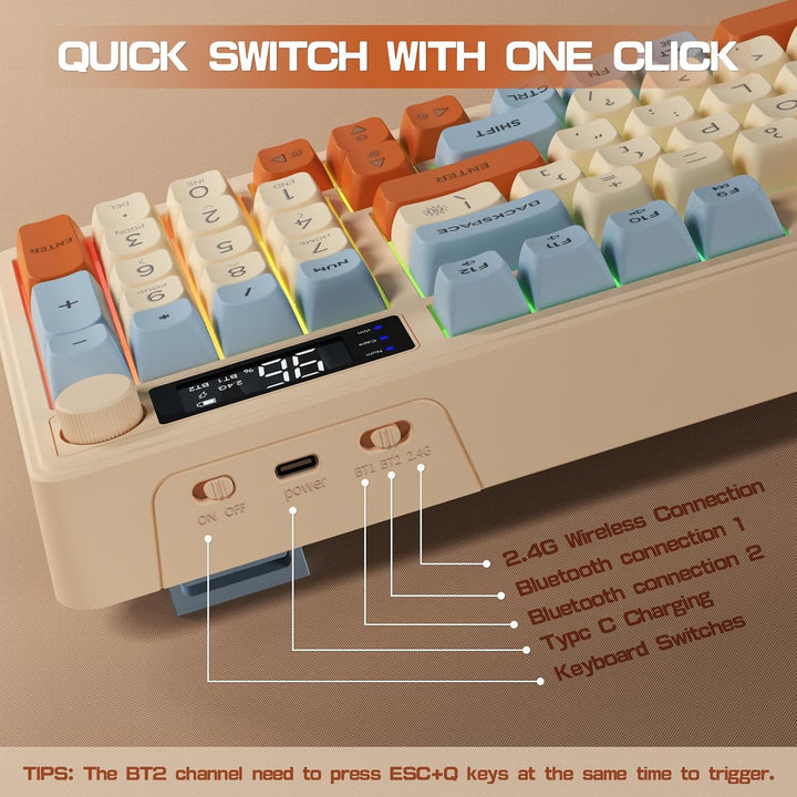LexonElec M96 Teclado Inalámbrico para Juegos, Control de Perilla B...