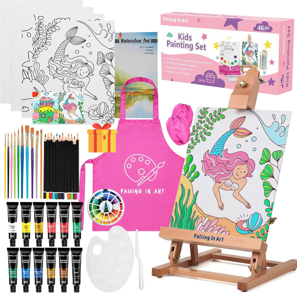 Juego de caballete de mesa para niños, kits de pintura de caballete de arte portátil