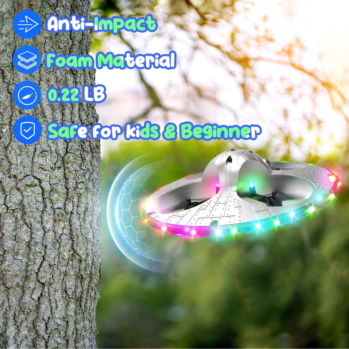 Foam UFO Drone para niños, Avión RC acrobático con luces LED, 15 min de vuelo