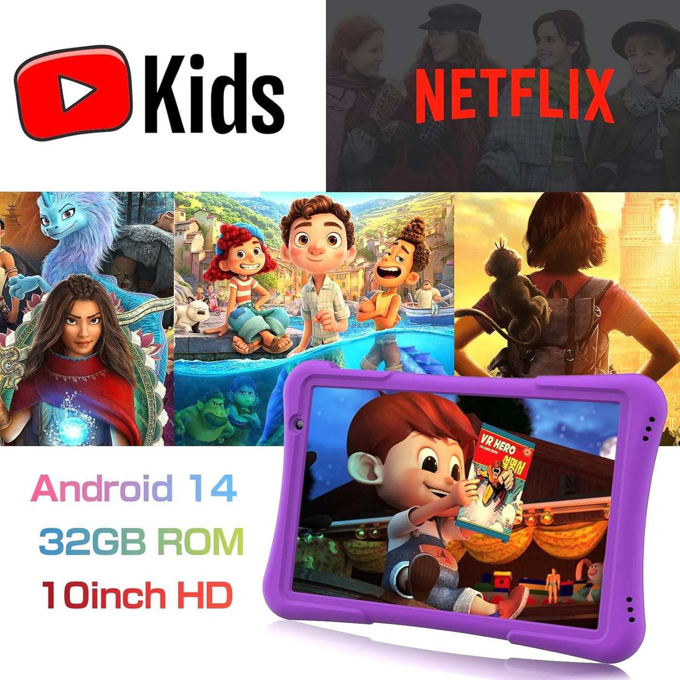 PRITOM Tabletas Android 14 de 10 pulgadas para niños, 32 GB, cuatro...