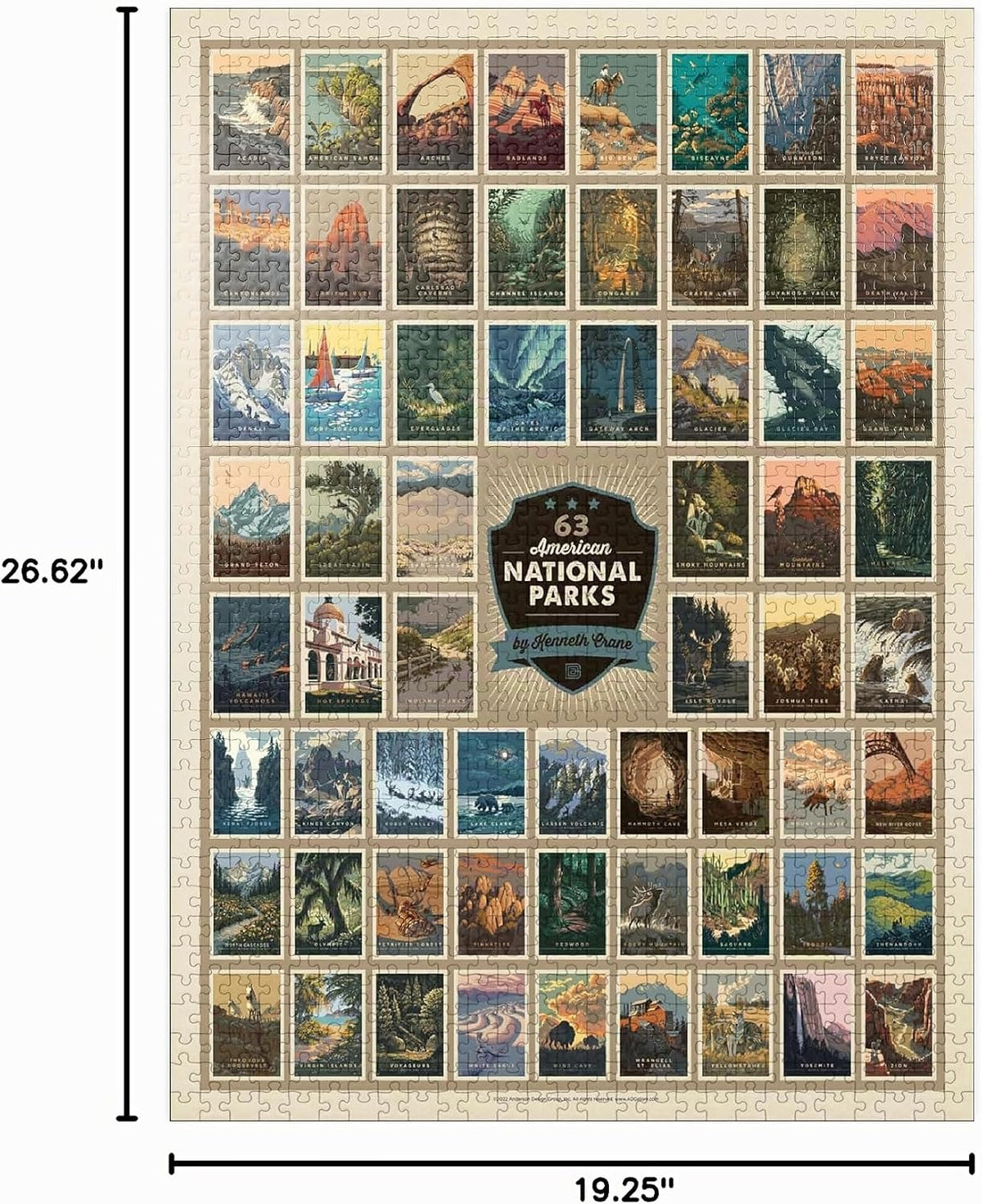 MyPuzzle 63 American National Parks: By Kenneth Crane, póster vintage, rompecabezas premium de 1000 piezas para adultos