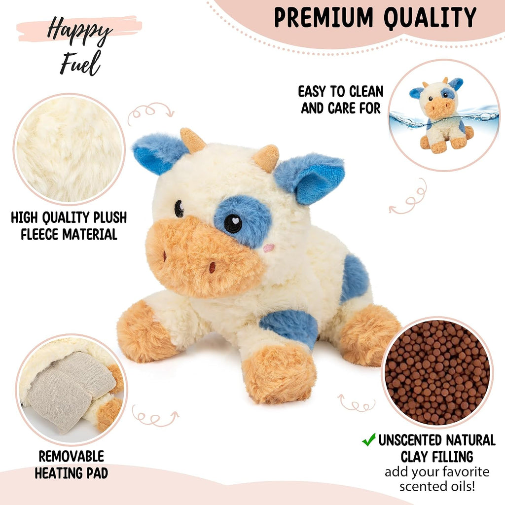 Vacas de peluche microondables y ponderadas, Vaca manchada azul
